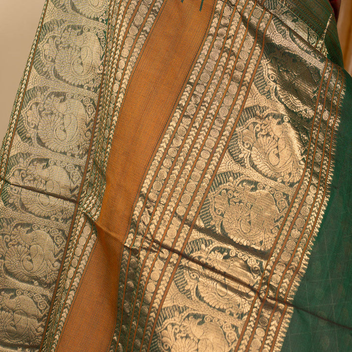 Forest Green 1000 Butta Kanchi Cotton Saree With Zari Kinaavu | SHOBITAM