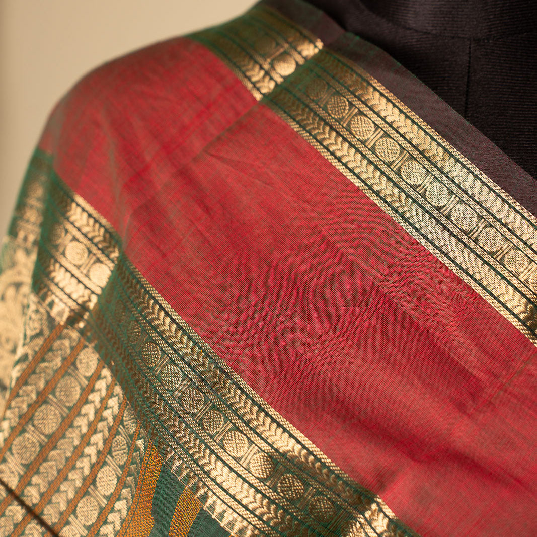 Forest Green 1000 Butta Kanchi Cotton Saree With Zari Kinaavu | SHOBITAM