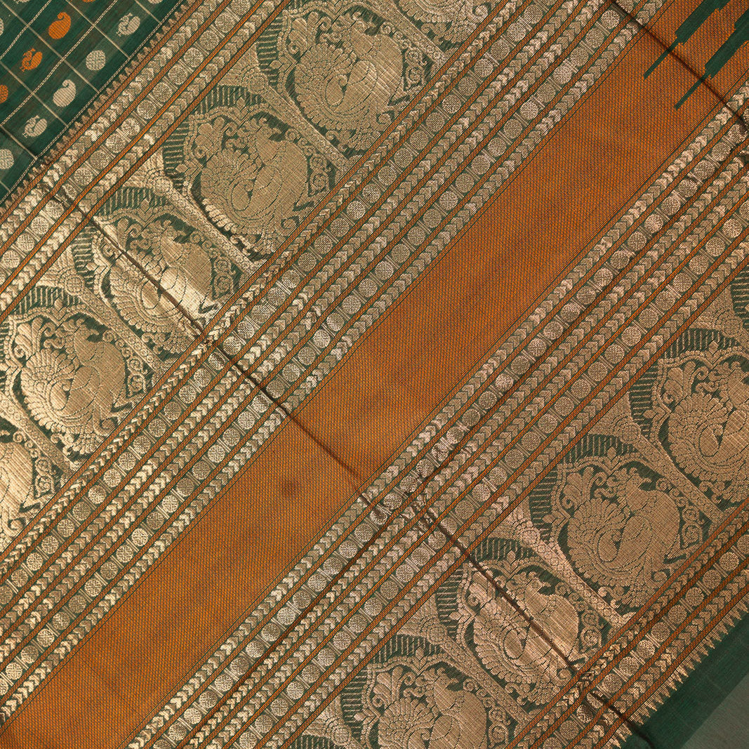 Forest Green 1000 Butta Kanchi Cotton Saree With Zari Kinaavu | SHOBITAM