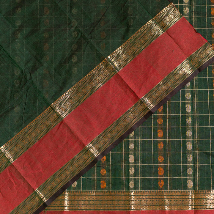 Forest Green 1000 Butta Kanchi Cotton Saree With Zari Kinaavu | SHOBITAM