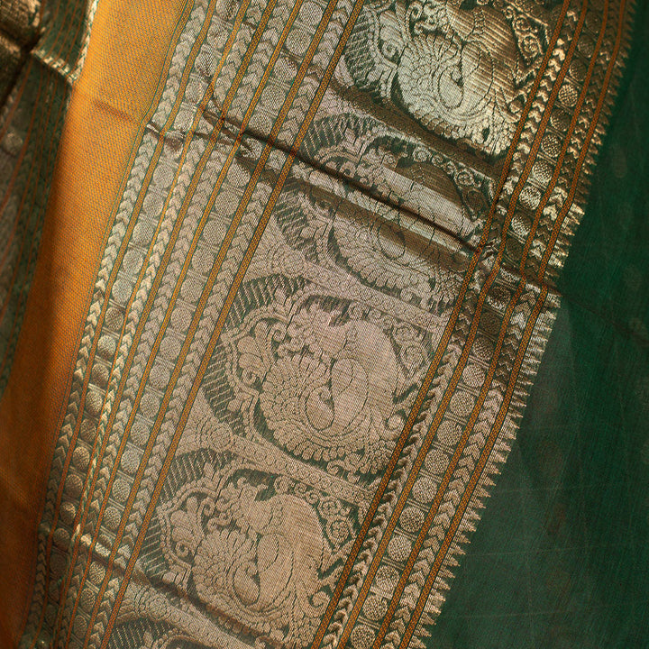 Forest Green 1000 Butta Kanchi Cotton Saree With Zari Kinaavu | SHOBITAM