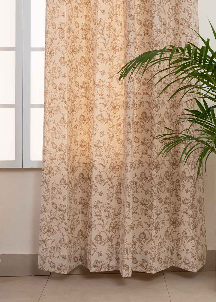 French Farmhouse 100% cotton floral curtain for living room - Room darkening - Beige - Single Piece | SHOBITAM