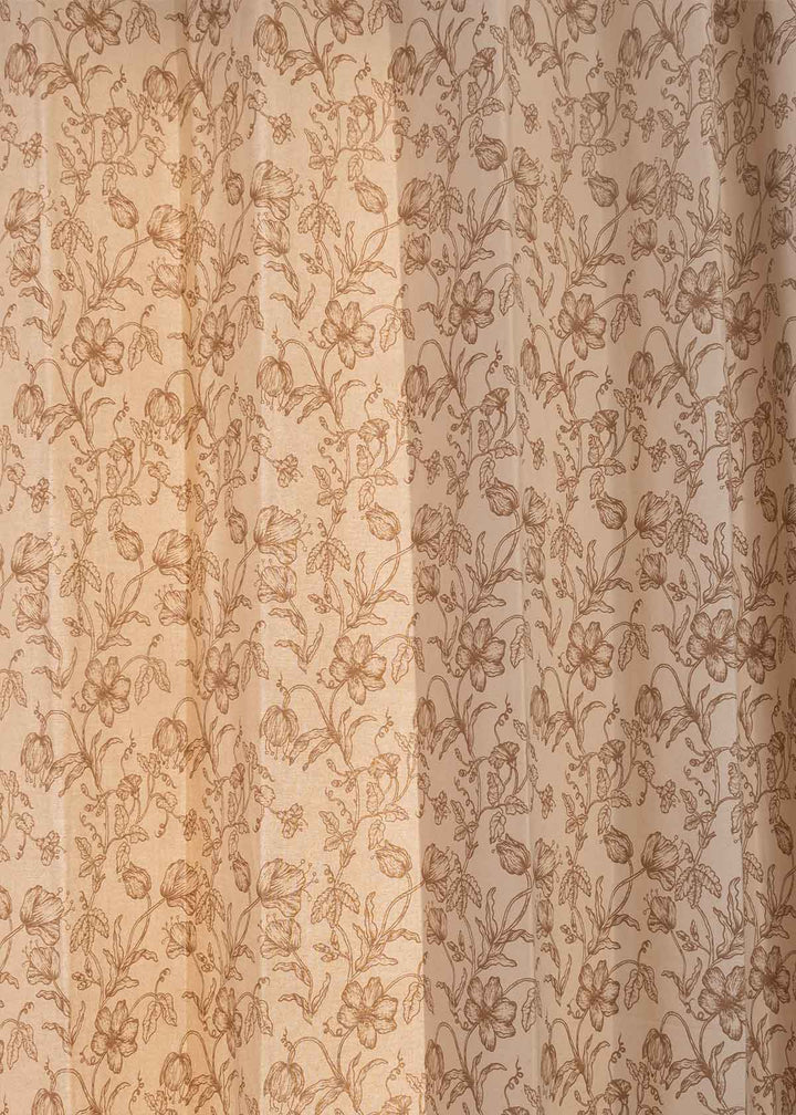 French Farmhouse 100% cotton floral curtain for living room - Room darkening - Beige - Single Piece | SHOBITAM