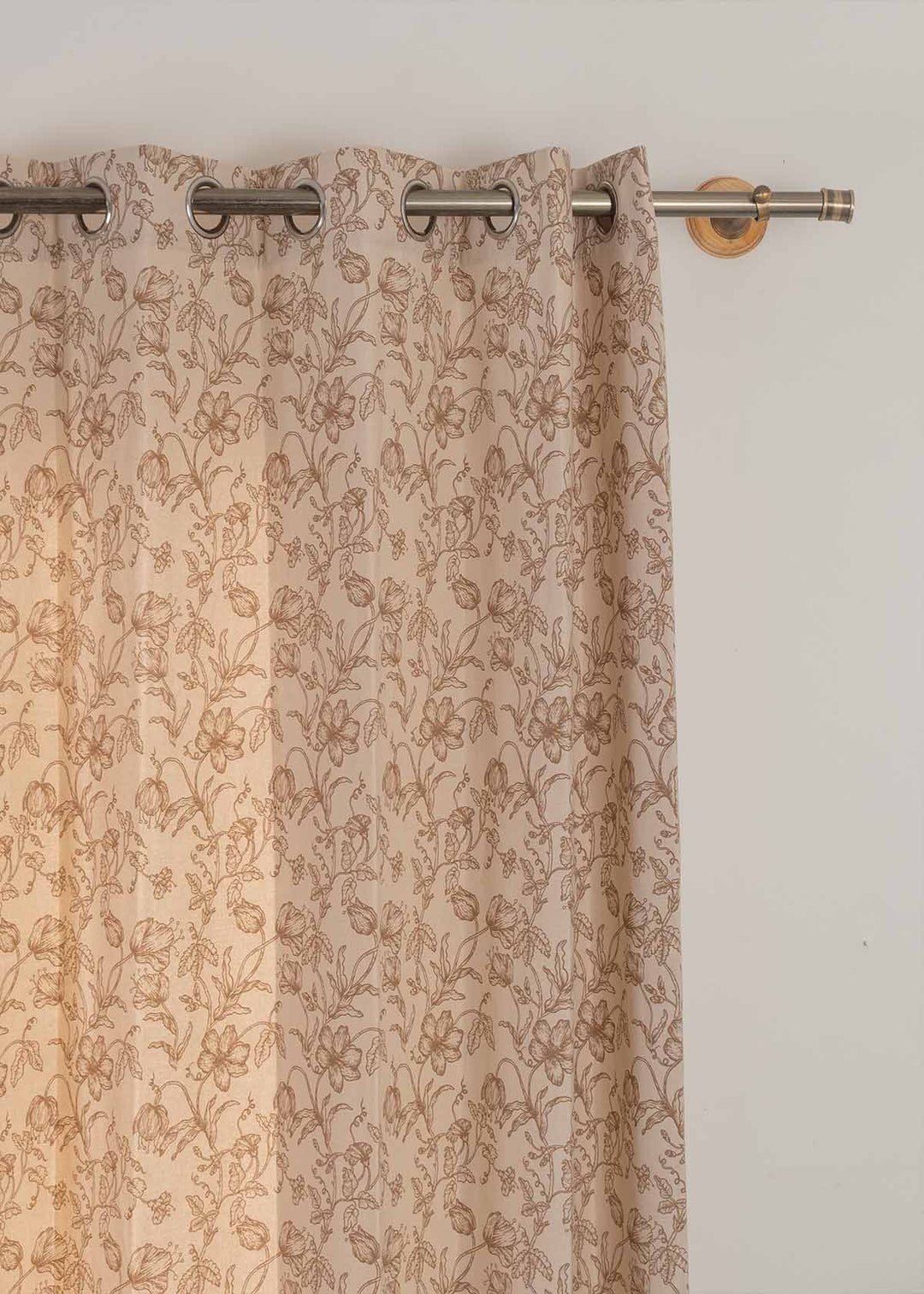 French Farmhouse 100% cotton floral curtain for living room - Room darkening - Beige - Single Piece | SHOBITAM