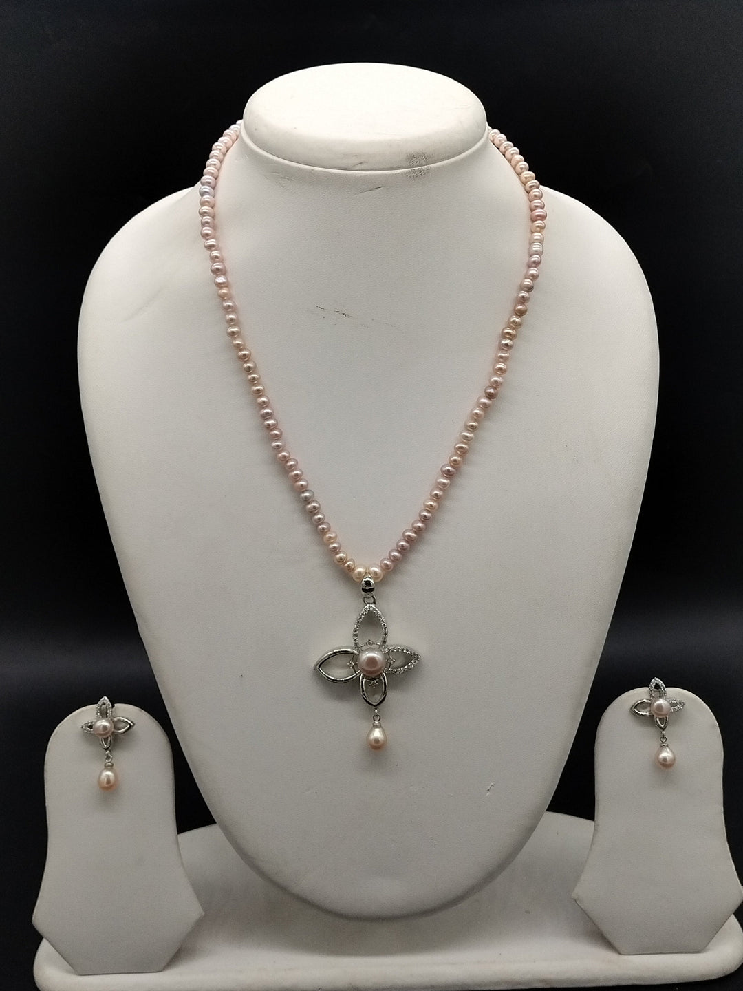 Blush Petal Grace Freshwater One Line Pearl Pendant Set | SHOBITAM