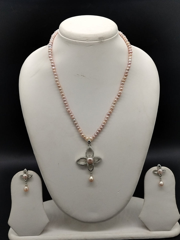Blush Petal Grace Freshwater One Line Pearl Pendant Set | SHOBITAM
