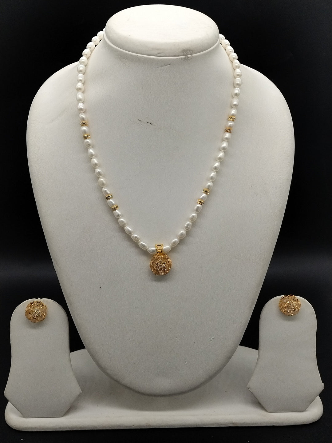 Freshwater Pearl One Line Pendant Necklace Set  | SHOBITAM