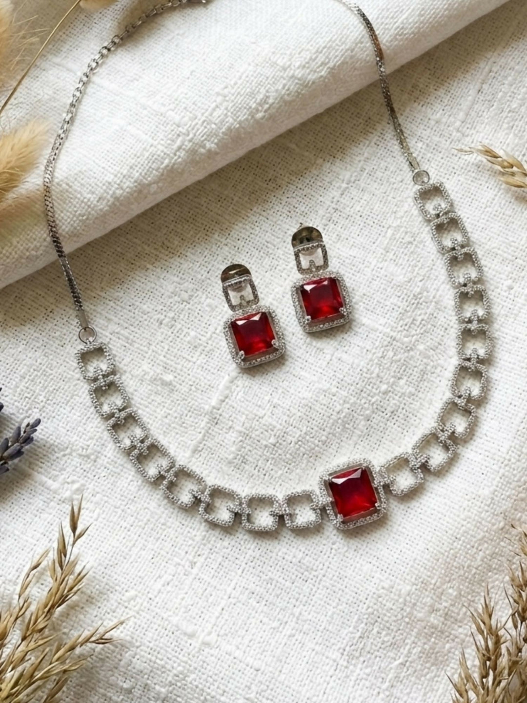 Classic Silver Plated American Diamond Necklace Set | SHOBITAM