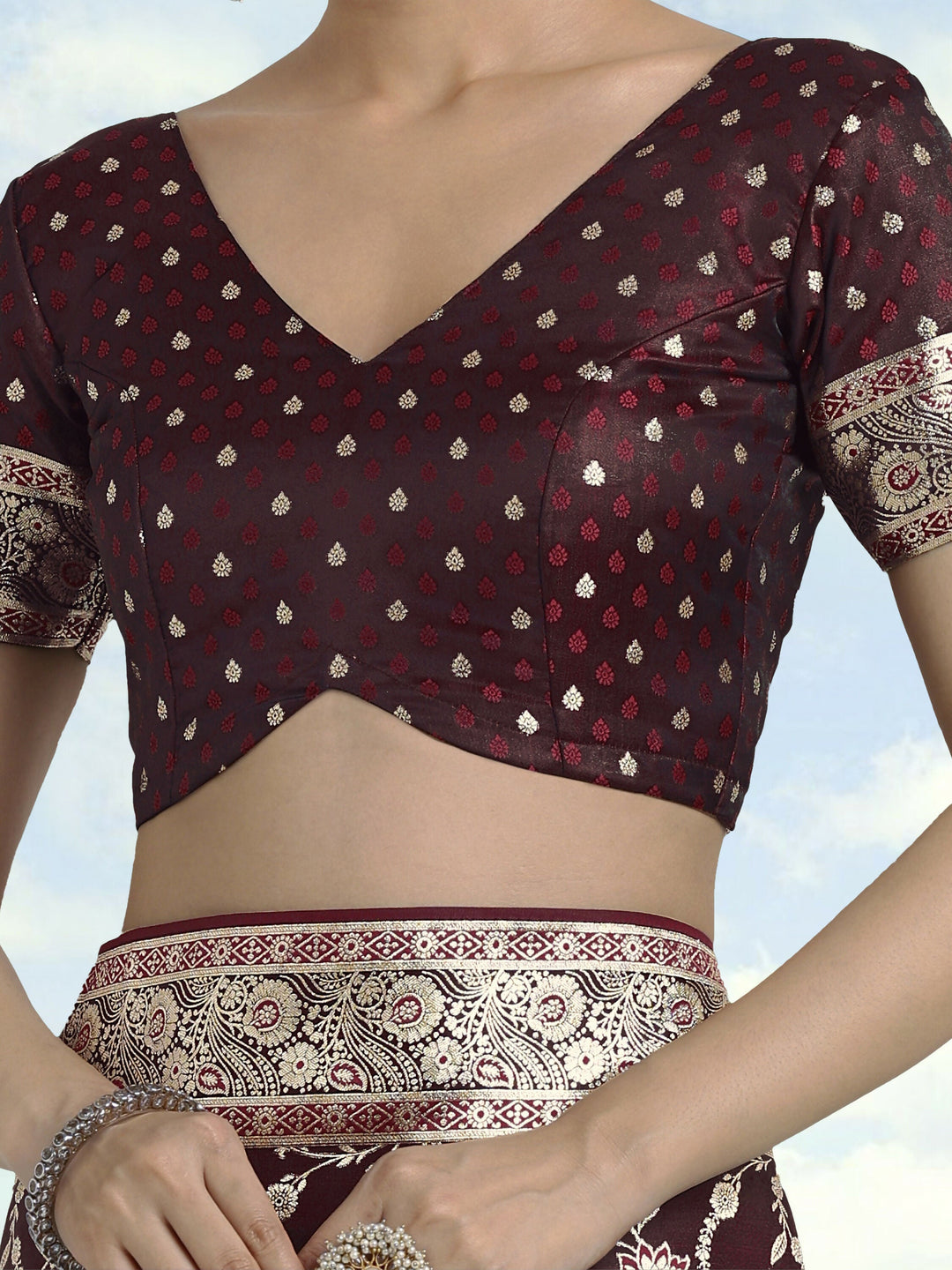 Maroon Zari Woven Banarasi Satin Silk Saree | SHOBITAM