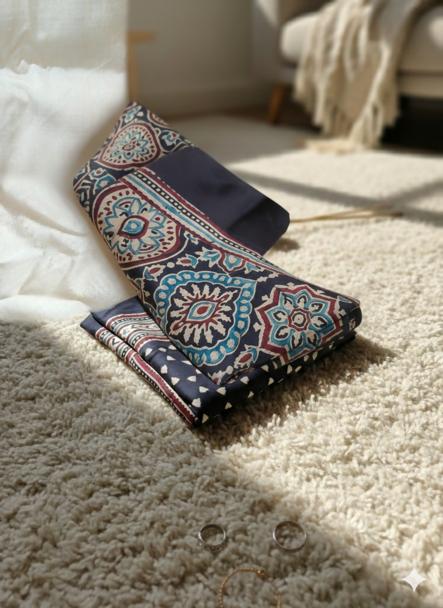 Midnight Symphony Ajrakh Modal Silk Stole | SHOBITAM