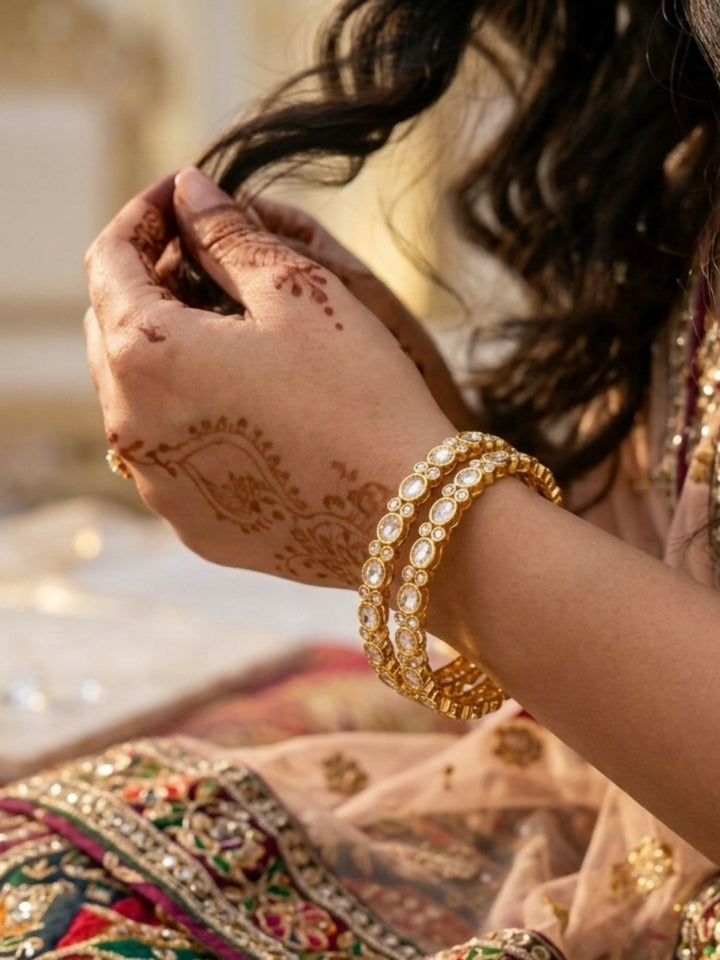 Cultural Gold Plated Silm Round Polki Bangles | SHOBITAM