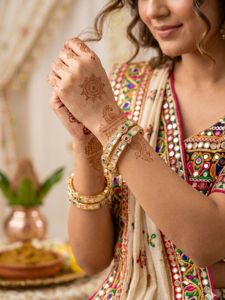 Gold Plated Antique Polki Moissanite Bangles | SHOBITAM
