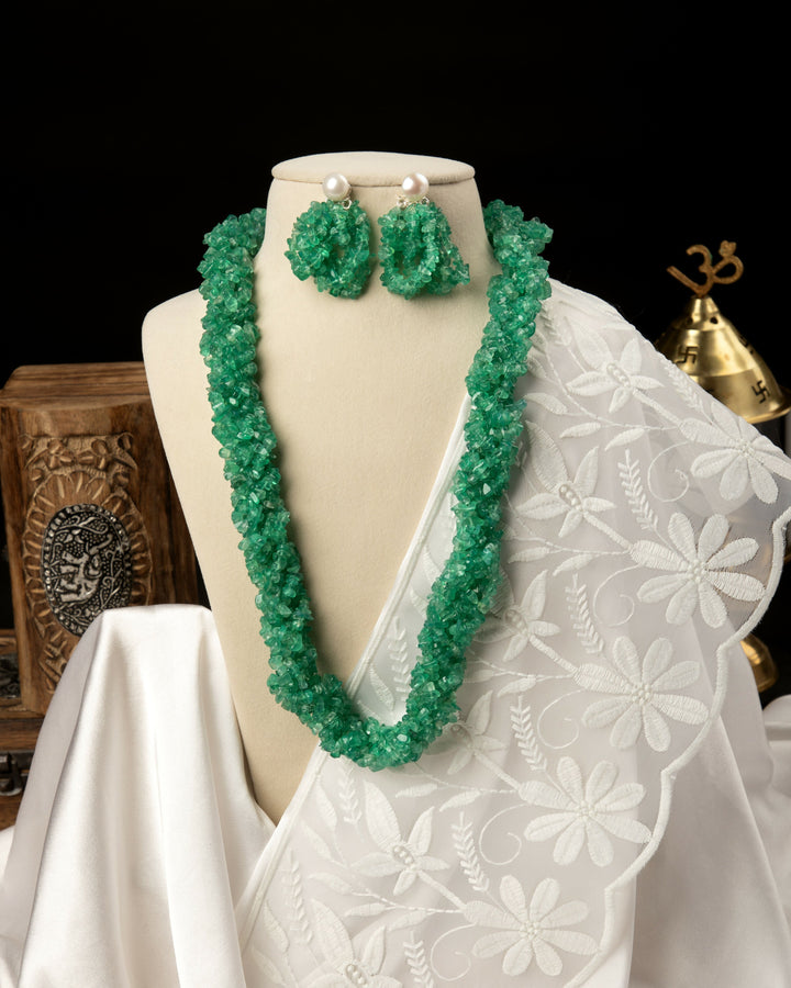 The Jade Garden- Natural Green Onyx Hand-braided Mala with Earrings | SHOBITAM