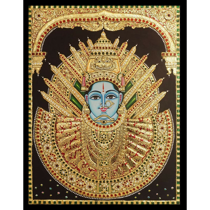 18*24 TANJORE PAINTING YELLAMMA Authentic With 22 Ct Gold Foil and Jaipur Gemstones,Unframed | SHOBITAM
