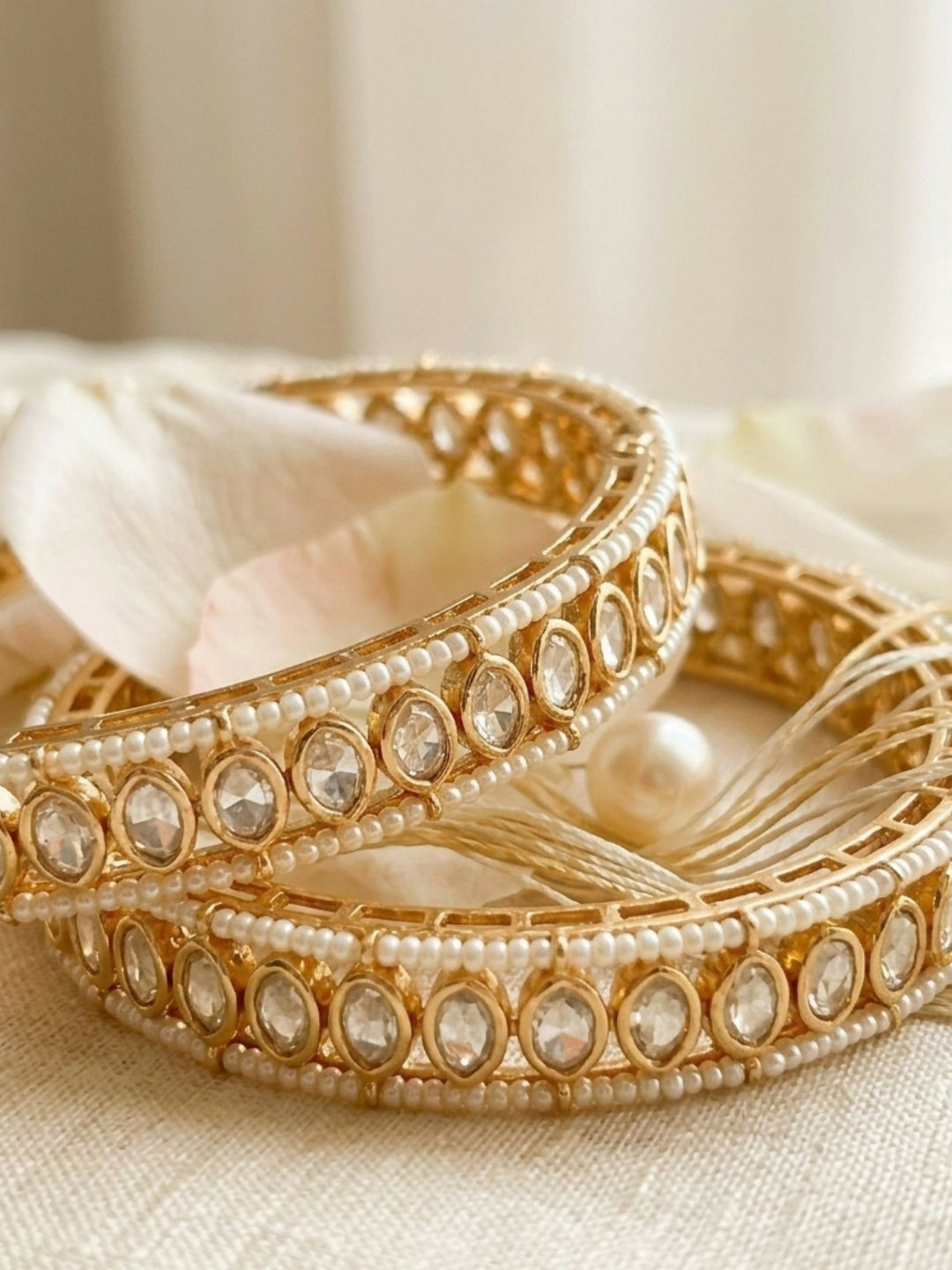 Gold Plated Silm Round Polki Bangles | SHOBITAM