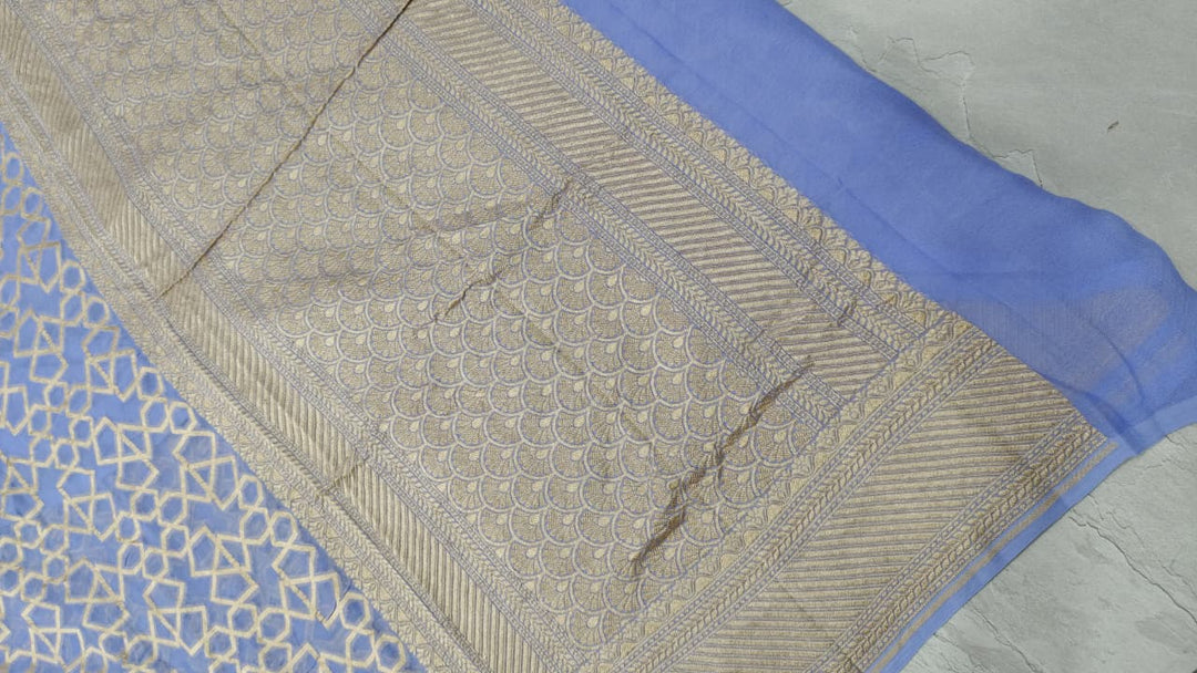 Lilac Banarasi Georgette Silk Saree with Abstract Brocade Jaal and Zari Border | SILK MARK CERTIFIED