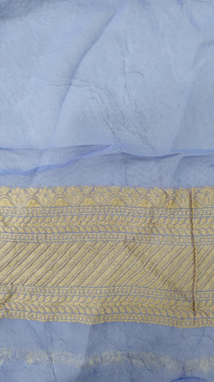 Lilac Banarasi Georgette Silk Saree with Abstract Brocade Jaal and Zari Border | SILK MARK CERTIFIED