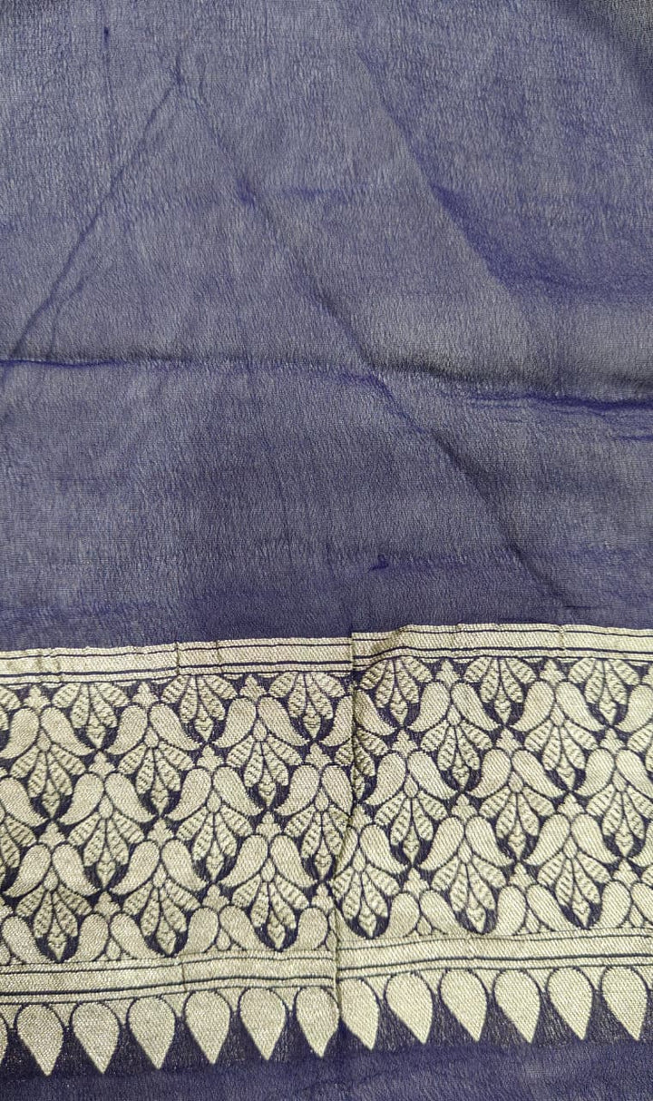 Midnight Blue Banarasi Georgette Silk Saree with Zari Ornated Stipes and Zari Border | SILK MARK CERTIFIED