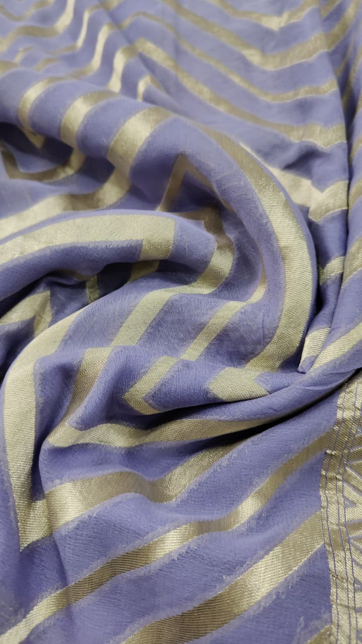 Lavender Banarasi Georgette Silk Saree with Chevron Pattern and Zari Border | SILK MARK CERTIFIED