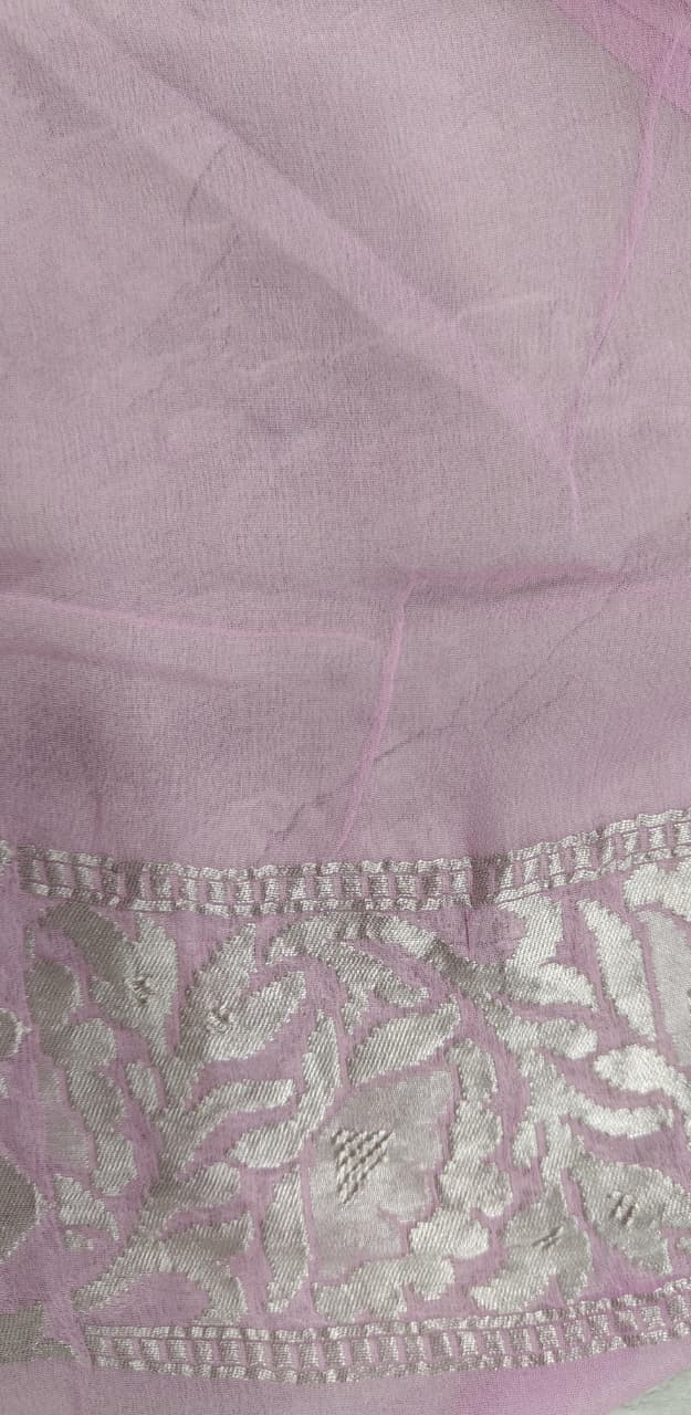 Thistle  Banarasi Georgette Silk Saree with Trellis Pattern and Zari Border | SILK MARK CERTIFIED