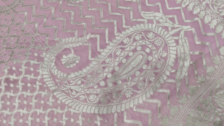 Thistle  Banarasi Georgette Silk Saree with Trellis Pattern and Zari Border | SILK MARK CERTIFIED