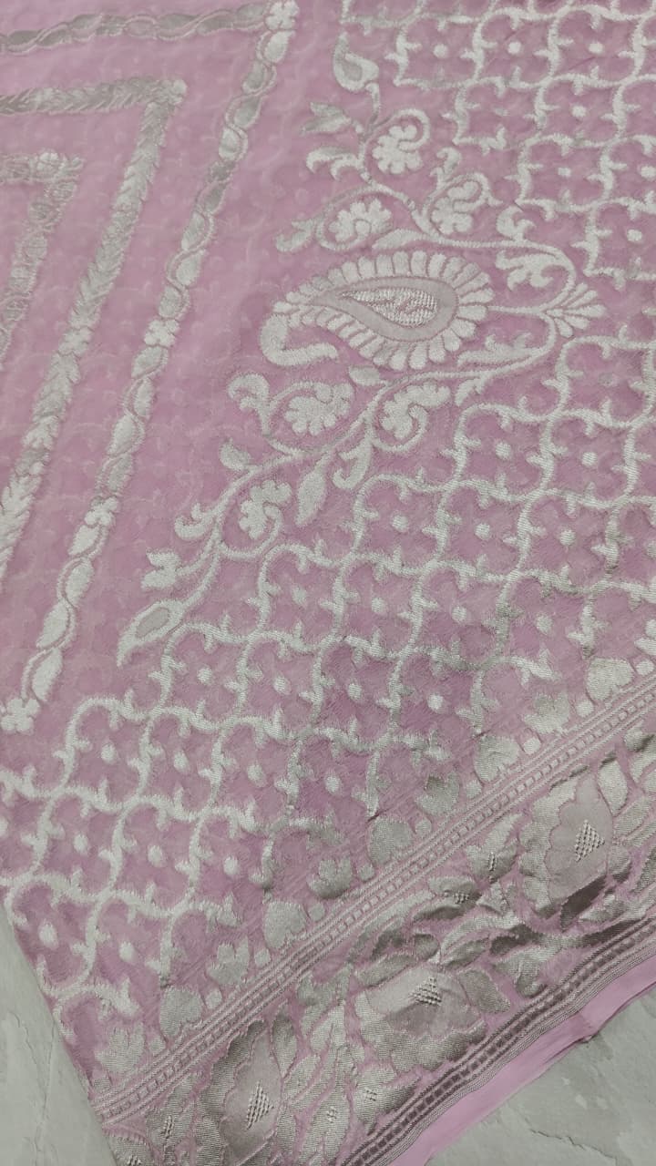 Thistle  Banarasi Georgette Silk Saree with Trellis Pattern and Zari Border | SILK MARK CERTIFIED