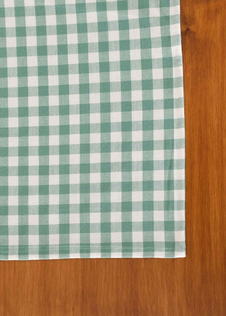 Gingham checks 100% cotton geometric table cloth for 4 seater or 6 seater dining - Sage Green  | SHOBITAM
