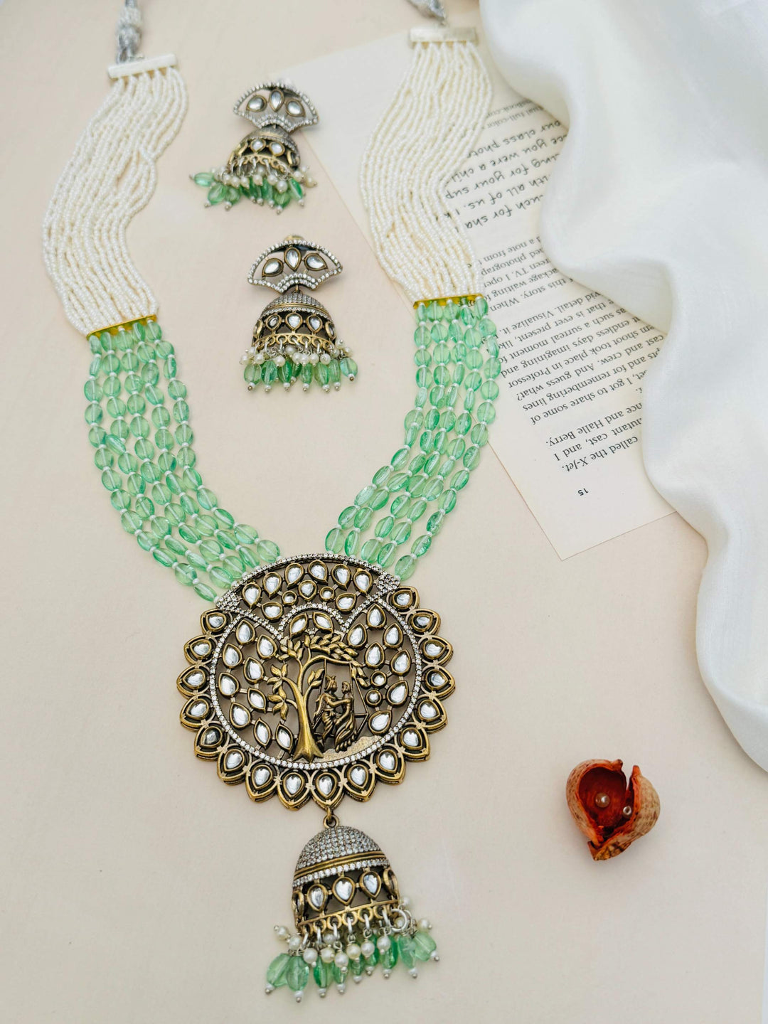 Traditional Polki Beaded Long Necklace Set – Royal Ethnic Glam | SHOBITAM