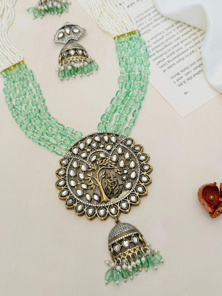 Traditional Polki Beaded Long Necklace Set – Royal Ethnic Glam | SHOBITAM