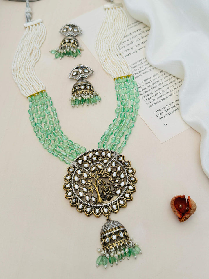 Traditional Polki Beaded Long Necklace Set – Royal Ethnic Glam | SHOBITAM