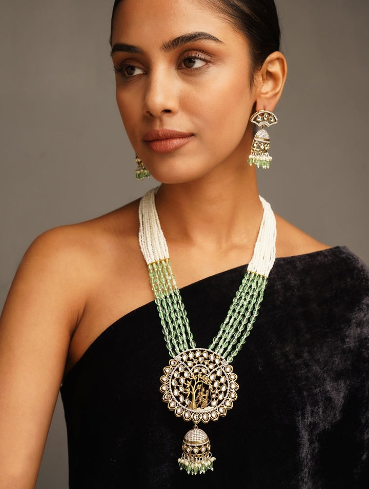 Traditional Polki Beaded Long Necklace Set – Royal Ethnic Glam | SHOBITAM