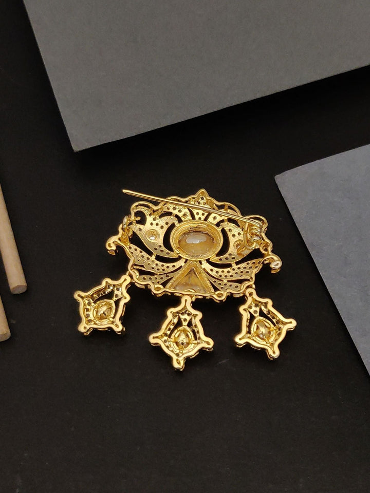Gold Plated Polki Unisex Brooch Pin | SHOBITAM