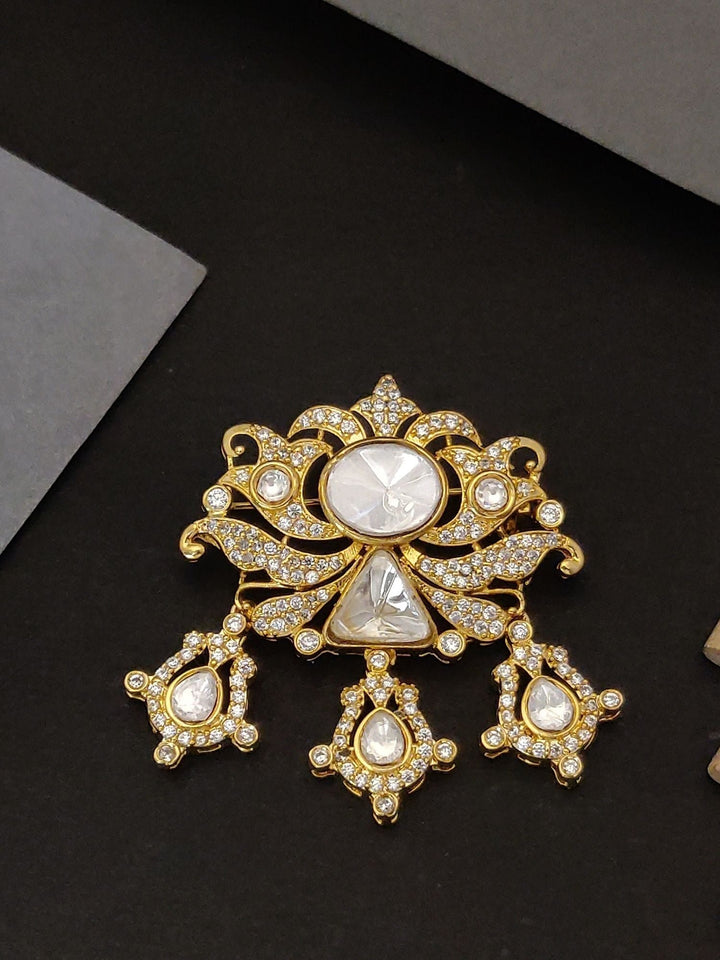 Gold Plated Polki Unisex Brooch Pin | SHOBITAM