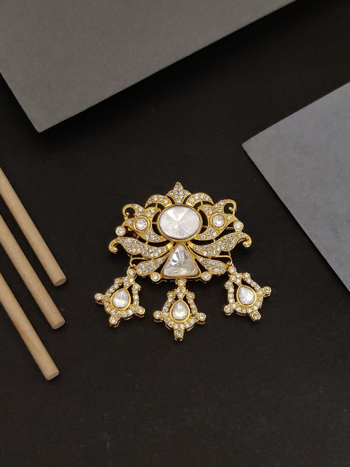 Gold Plated Polki Unisex Brooch Pin | SHOBITAM