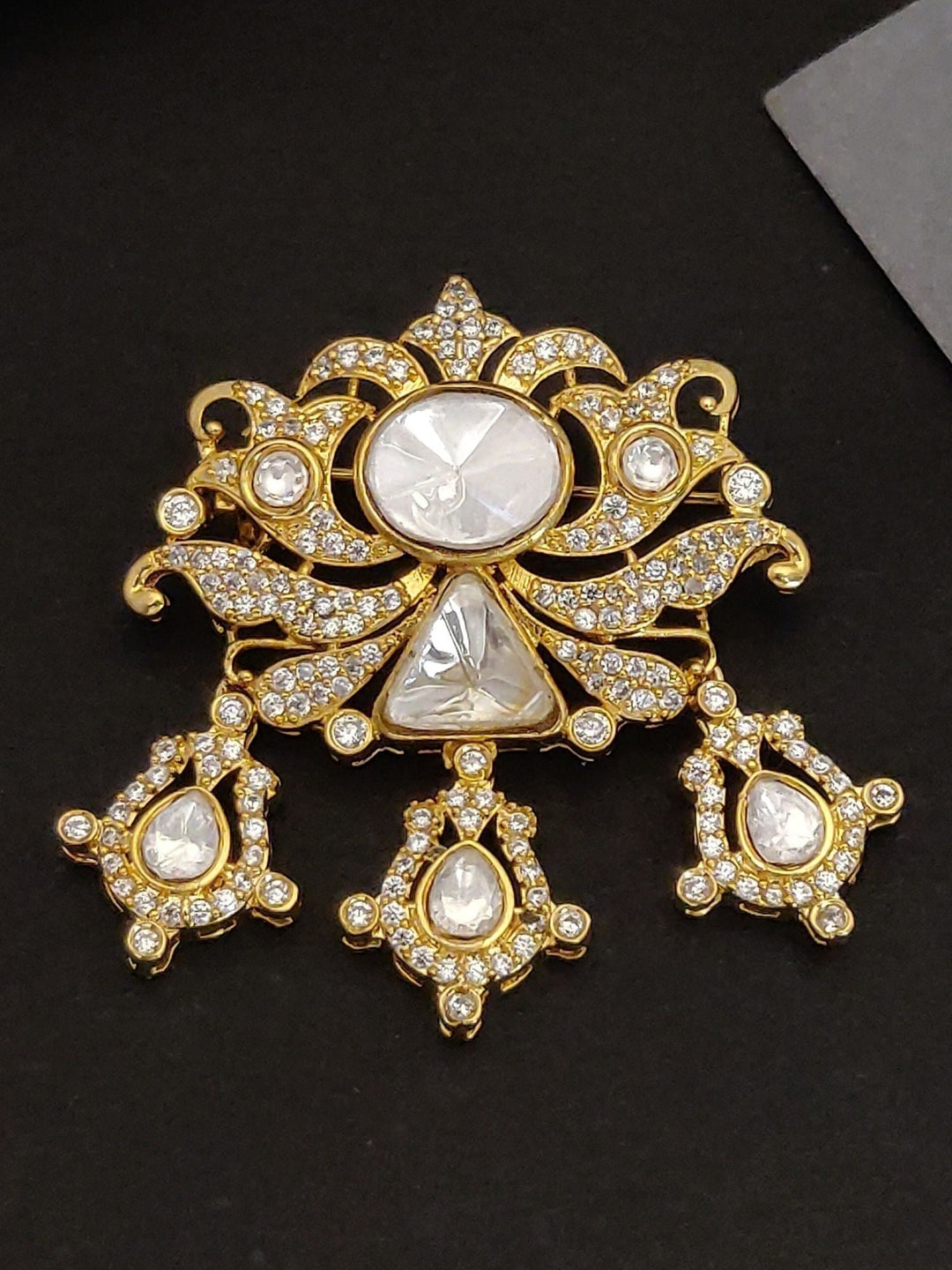 Gold Plated Polki Unisex Brooch Pin | SHOBITAM
