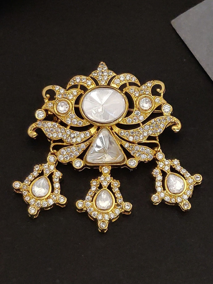 Gold Plated Polki Unisex Brooch Pin | SHOBITAM
