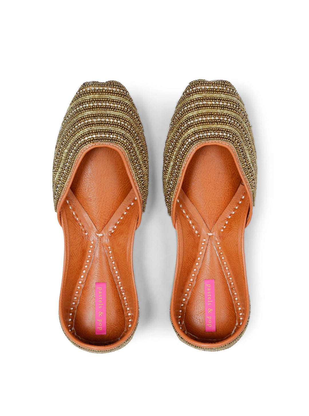 GOLD DUST Striped Rhinestone & Beadwork Ethnic Mojaris for Women | SHOBITAM