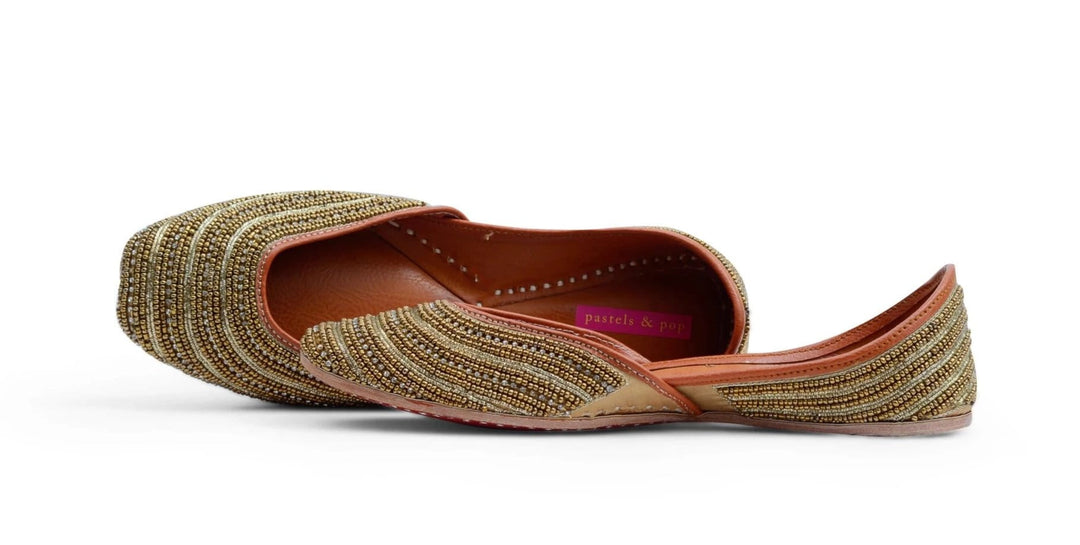 GOLD DUST Striped Rhinestone & Beadwork Ethnic Mojaris for Women | SHOBITAM