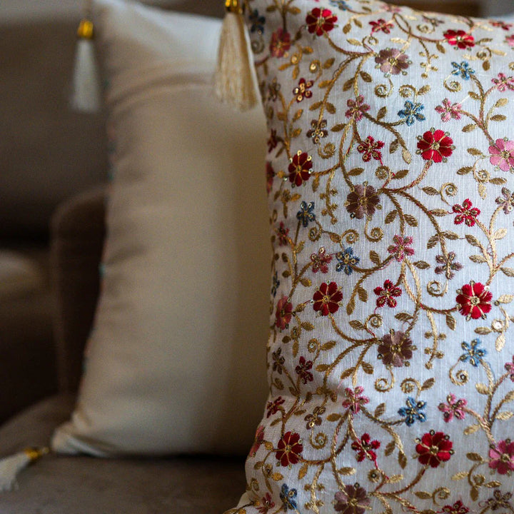 Sunehri Floral Cushion Cover, 16" x 16", Pack of 1
