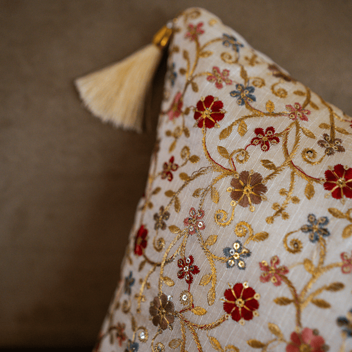 Karigari Floral Cushion Cover, 16" x 16", Pack of 1 | SHOBITAM