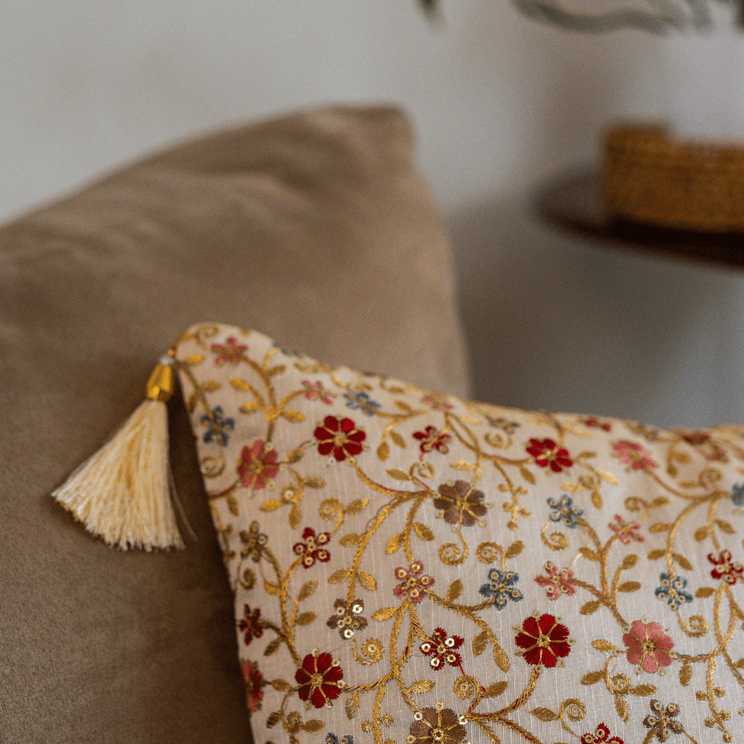 Karigari Floral Cushion Cover, 16" x 16", Pack of 1 | SHOBITAM