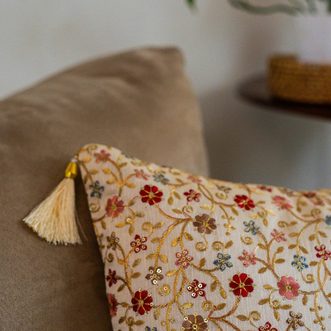 Sunehri Floral Cushion Cover, 16" x 16", Pack of 1