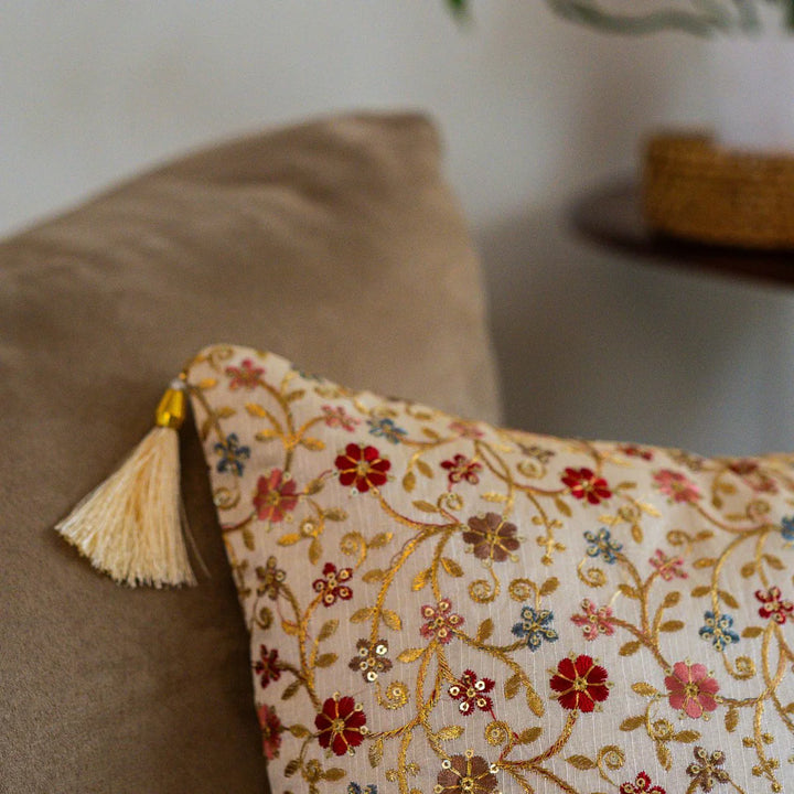 Sunehri Floral Cushion Cover, 16" x 16", Pack of 1