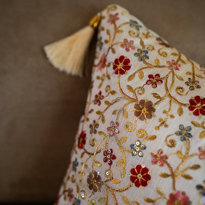 Sunehri Floral Cushion Cover, 16" x 16", Pack of 1