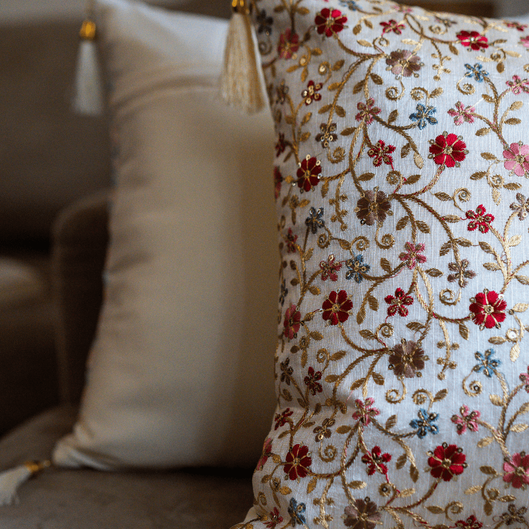 Karigari Floral Cushion Cover, 16" x 16", Pack of 1 | SHOBITAM