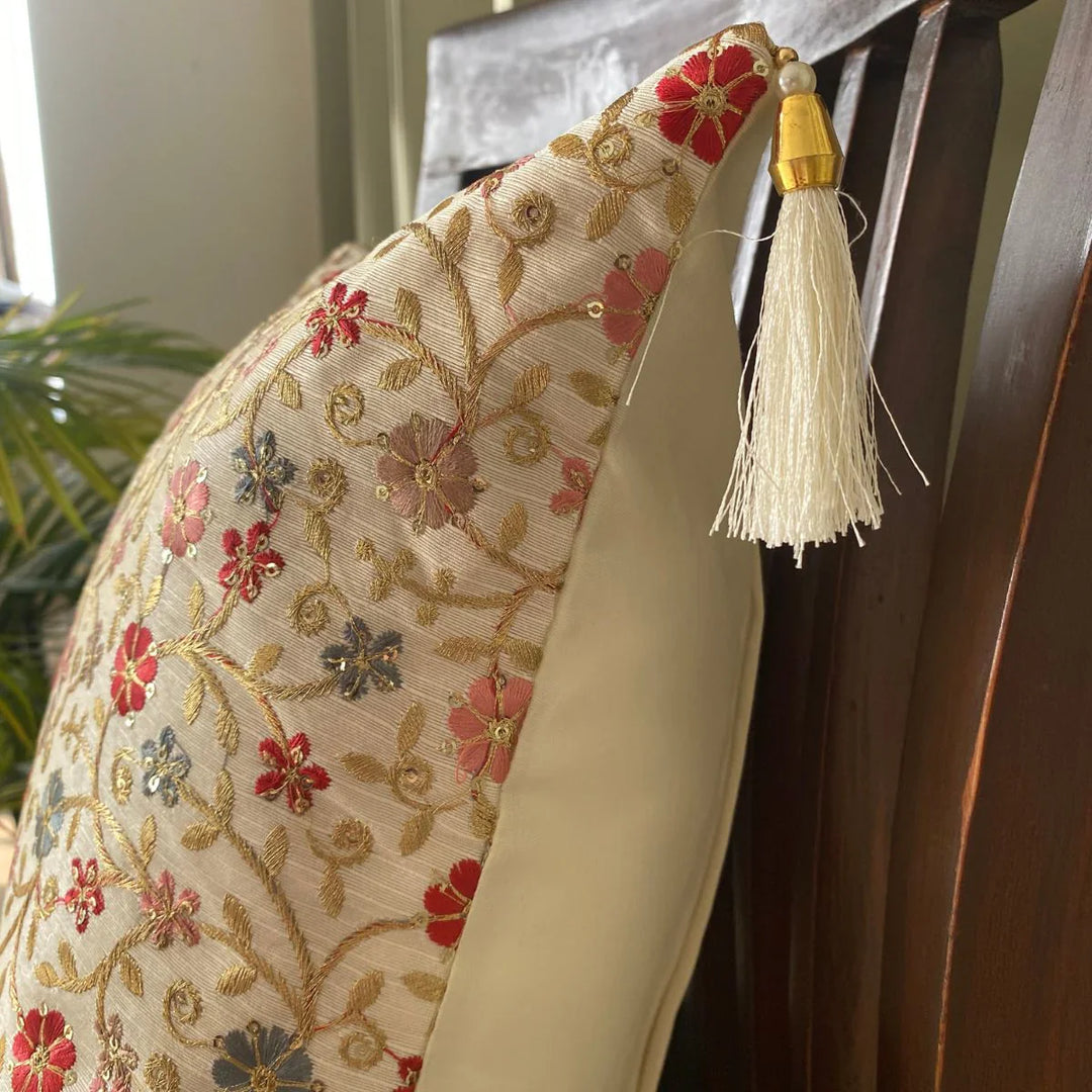 Sunehri Floral Cushion Cover, 16" x 16", Pack of 1
