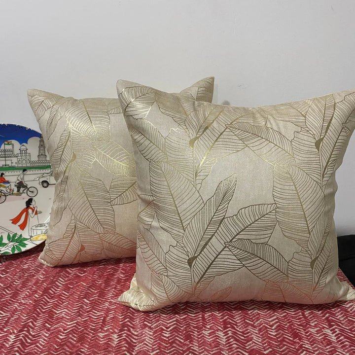 Golden Leaves Sand Cushion Cover, 16" x 16", Pack of 2