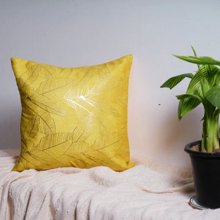 Metallic Leaves Tan Gold Cushion Covers, 16" x 16", Pack of 2