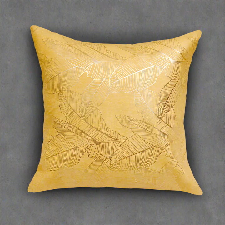 Metallic Leaves Tan Gold Cushion Covers, 16" x 16", Pack of 2