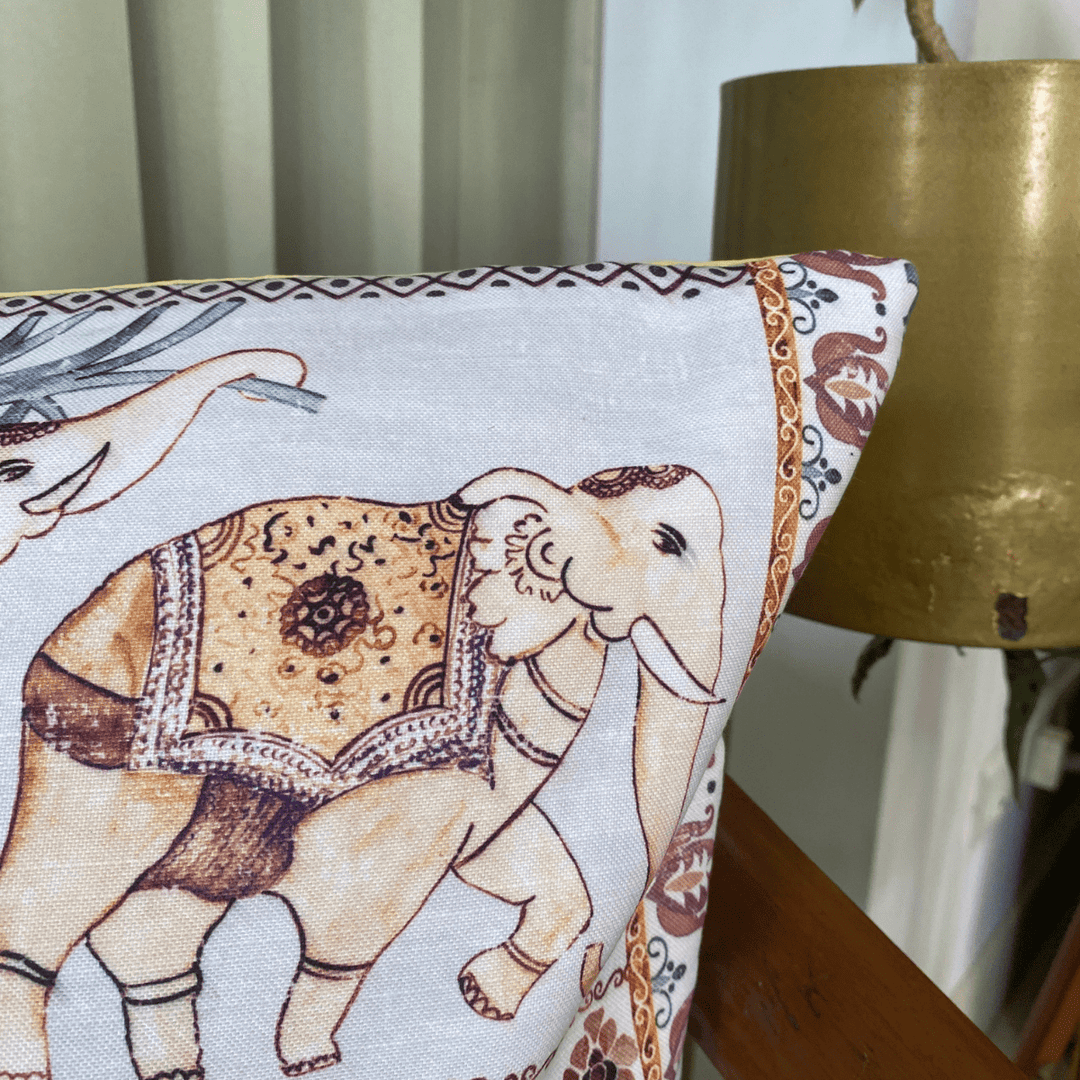Chokhi Yellow Elephant Print Cushion Covers, 16" x 16", Pack of 2 | SHOBITAM